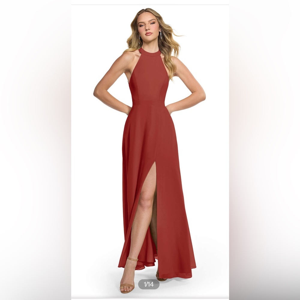 NWT Azazie “Clarice” color: terracotta fabric: chiffon